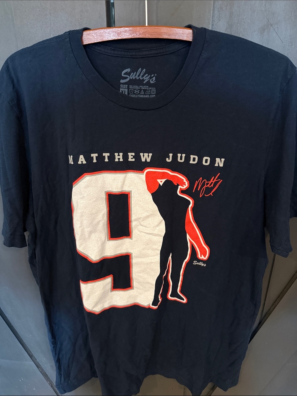 Shully's Black Matthew Judon No.9 Graphic Tee with White and Red Accents